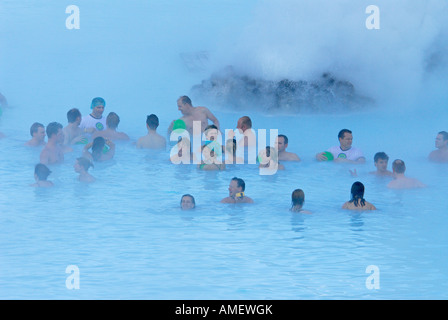 Tourists in the fumes of Blue Lagoon Iceland Stock Photo