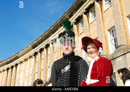 Georgian Costume Parade to launch the Jane Austen Festival in Bath England UK GB walking along the Royal Crescent Stock Photo