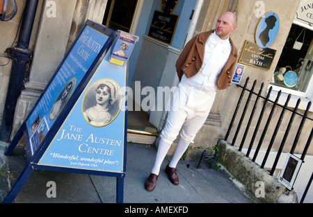 Meeter and greeter in Regency costume outside The Jane Austen Centre in Bath England UK GB Stock Photo