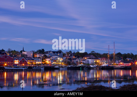 Waterfront and town of Lunenburg at sunset, Lunenburg Harbour, Lighthouse Route, Highway 3, Nova Scotia, Canada. Stock Photo