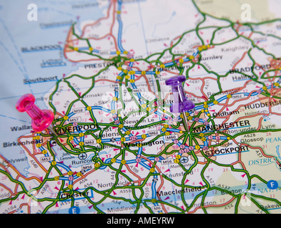 Map Of Cities Of Liverpool And Manchester With Map Pins Ameyrw 