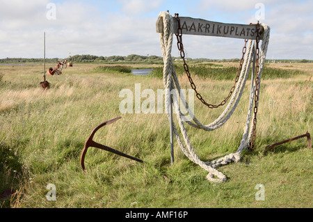 A sign that reads 'aakrikuplats' and and anchor on the shore near the Sõrve lighthouse, Sõrve peninsula, Saaremaa, Estonia Stock Photo