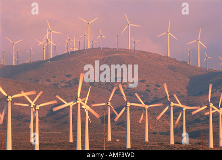 Wind Turbines in Haze on Hill California, USA Stock Photo