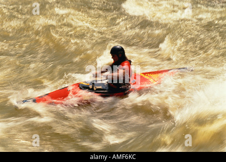 Man Kayaking on Ococee River, North Carolina, USA Stock Photo