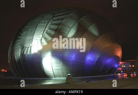 The IMAX cinema in Glasgow lit up at night Stock Photo