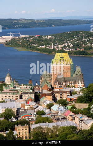 Aerial images of Chateau Frontenac and Quebec City from atop the Observatoire de la Capitale, Quebec, Canada. Stock Photo