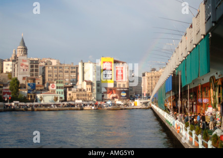 Türkei, Istanbul, Restaurants unter der Galatabrücke, Stadtteil Karaköy und Galataturm Stock Photo