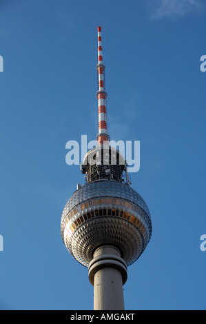 top of the berliner fernsehturm Berlin TV tower symbol of east berlin Germany Stock Photo