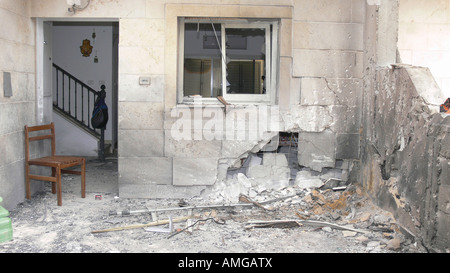 Israel Sderot house damaged by a Qassam rockets launched by Hamas from Gaza June 21st 2007 Stock Photo