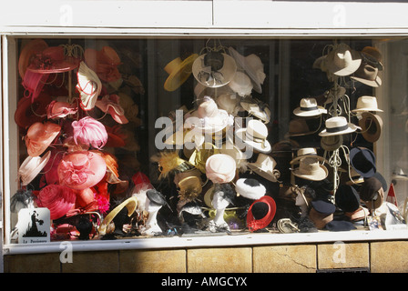 shop window of exclusive hat shop in town centre Maastricht Netherlands Stock Photo