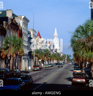 View down historic Broad Street in Charleston, South Carolina. Stock Photo