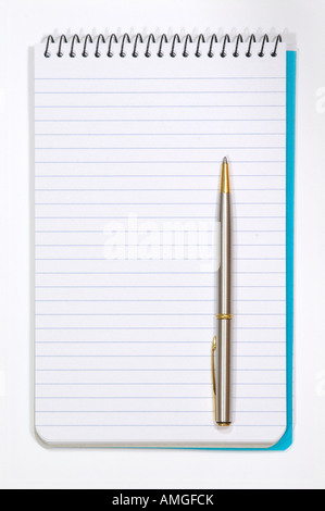 Note Pad With White Pages and Pen. Isolated on White Stock Photo