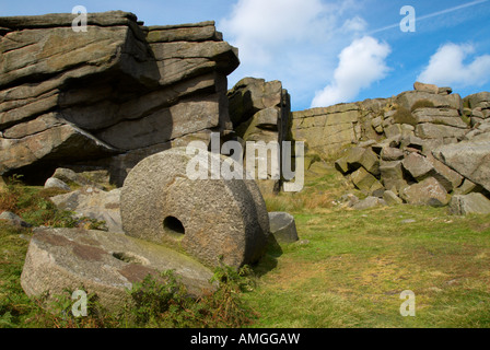 Abandoned Millstones on Stannage Edge near Hathersage in the Peak District Stock Photo