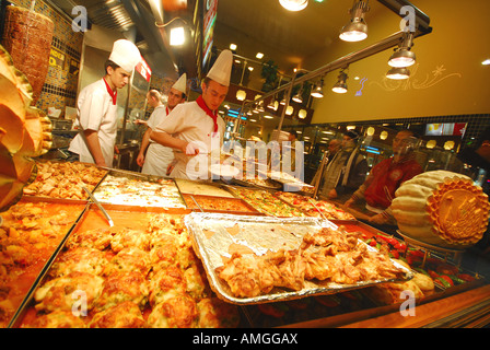 ISTANBUL Typical 'lokanta' restaurant on Istiklal Caddesi serving heated pre-cooked food for eating in or taking away. 2007. Stock Photo