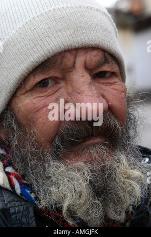 Uzbek man suffering from cataract, with traditiona Stock Photo