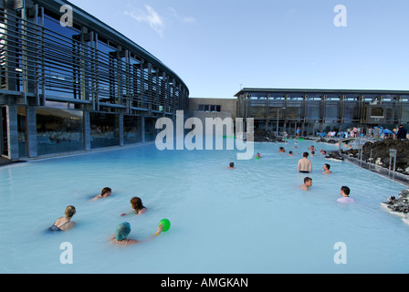 Tourists in Blue Lagoon Iceland Stock Photo