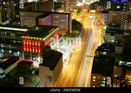 View from the top of Beetham Tower hotel Radisson SAS and apartments at night Showing city centre flats Stock Photo