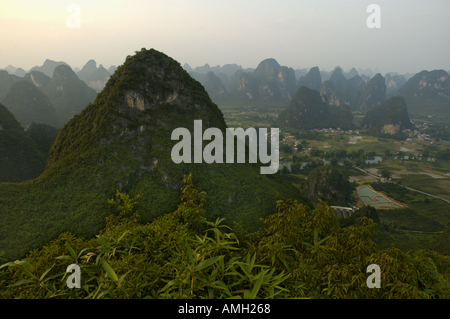 China Guangxi Yangshuo Scenery From The Top Of The Moon Hill Limestone Peak Stock Photo