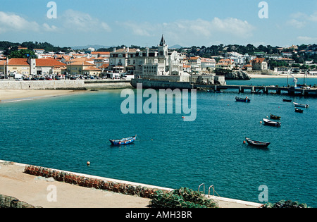 View of harbour and beach, Cascais, near Lisbon, Portugal Stock Photo