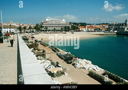 View of Hotel Baia, harbour and beach, Cascais, near Lisbon, Portugal Stock Photo