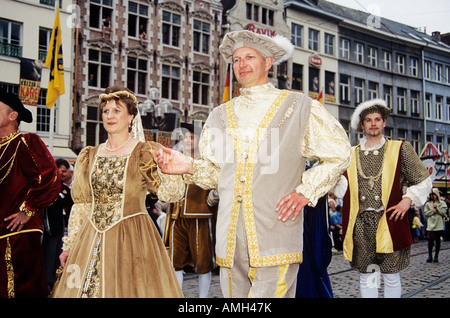 People participating in Kaiser Karel Parade, Ghent, Belgium Stock Photo