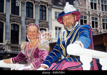 People wearing medieval costume participating in Kaiser Karel Parade, Ghent, Belgium Stock Photo