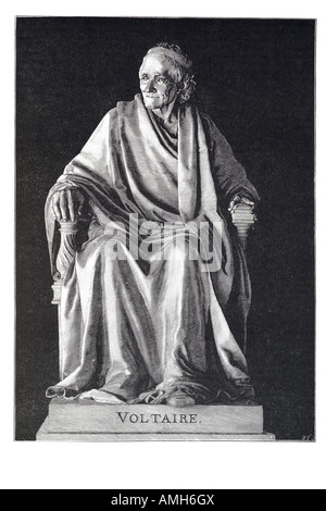 Voltaire statue by houdon comedie erancaise seated stone marble François-Marie Arouet pen name Enlightenment writer, essayist, d Stock Photo