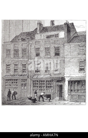 1860 Alexander Pope house plough court lombard st poet author writer satirical verse translation Homer heroic couplet London Cit Stock Photo
