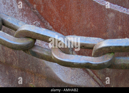 The chain on the bucket of a dragline used in scooping up iron ore rocks. Stock Photo