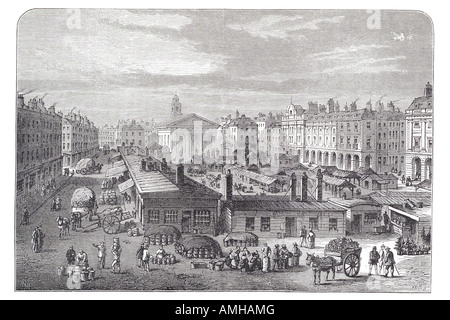 1820Westminster Borough of Camden. Convent's Inigo Jones Renaissance architect arcaded piazza church St saint Paul market, horse Stock Photo