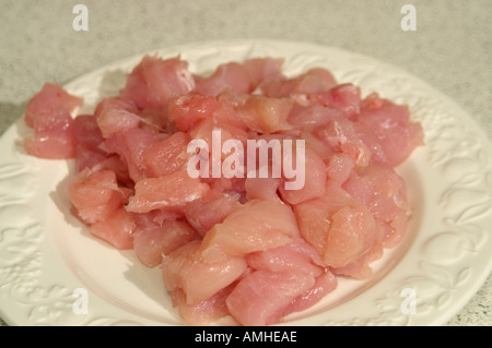 Diced Chicken on a plate Stock Photo