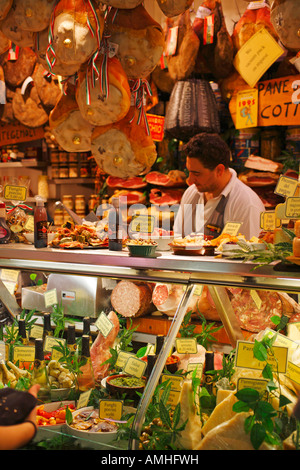 Display of Typical Tuscan products, Central Market, Florence, Italy Stock Photo