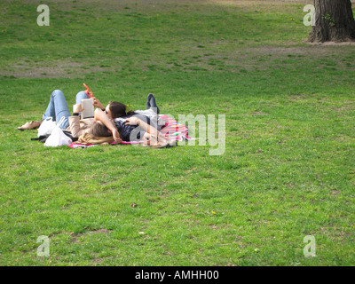 people relaxing in a park in berlin germany Stock Photo
