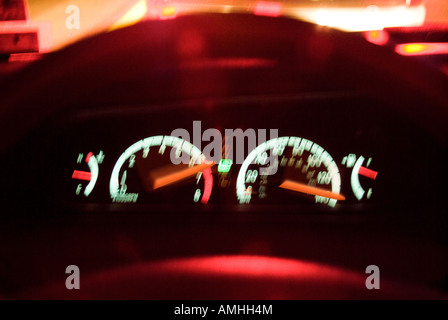 Instrument controls in speeding race car Stock Photo