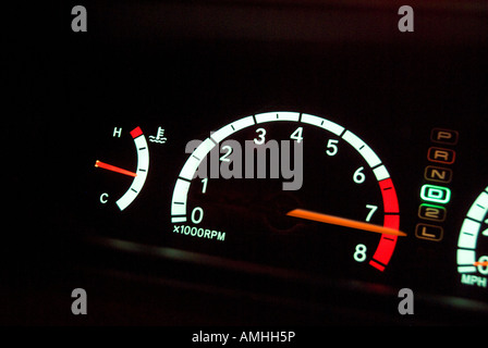 Instrument controls in speeding race car Stock Photo