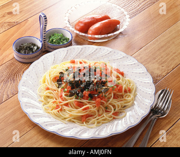 Spaghetti with spicy cod roe Stock Photo