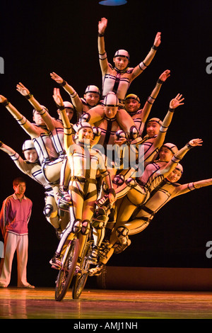 Bicycle Balancing Chinese National Acrobatics Troupe Universal Theatre Beijing China Stock Photo