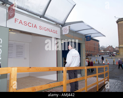 PROPOSED REPLACEMENT MARKET STALL FOR NORWICH CITY MARKET AREA REFURBISHMENT SCHEME ON DISPLAY FOR PUBLIC CONSULTATION NORWICH Stock Photo