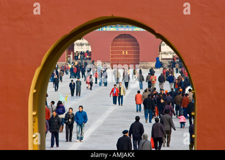 Tourists Crowd the Temple of Heaven Beijing China Stock Photo