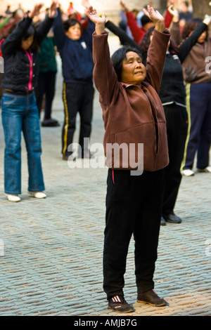 Cute Little Old Chinese Woman in Group Exercise Temple of Heaven Park Beijing China Stock Photo