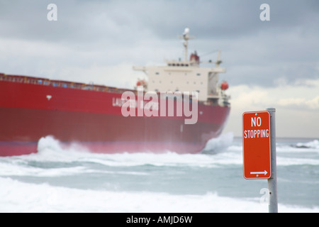 8th of June 2007 the Pasha Bulker drifted onto Nobby Beach Newcastle New South Wales Australia. Stock Photo