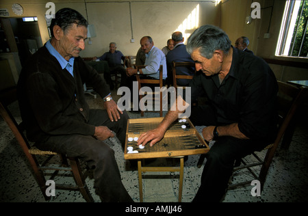 men playing backgammon in a bar Stock Photo