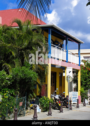 Photo studio in brightly coloured house with terrace balcony Gustavia St Barts Stock Photo