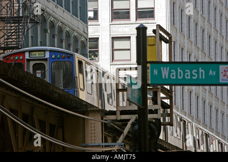 The Loop overhead railway at North Wabash Avenue downtown Chicago Illinois USA Stock Photo