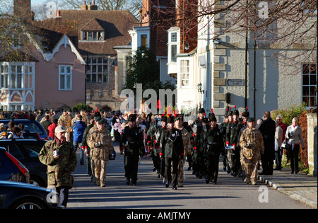 Line of Marching Soldiers The Rifles an elite rifle regiment Parade in Salisbury Wiltshire England led by the Rifles band Stock Photo