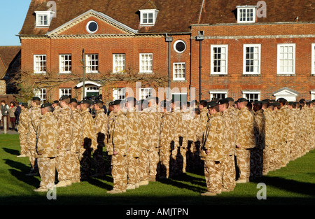 Lines of soldiers celebrate their return from Iraq The Rifles an elite rifle regiment Parade on Choristers Green Salisbury Stock Photo