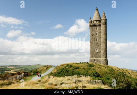 Scrabo Tower on Scrabo Hill at the north end of Strangford Lough near Newtownards and Belfast, County Down, Northern Ireland Stock Photo