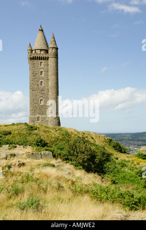 Scrabo Tower on Scrabo Hill at the north end of Strangford Lough near Newtownards and Belfast, County Down, Northern Ireland Stock Photo