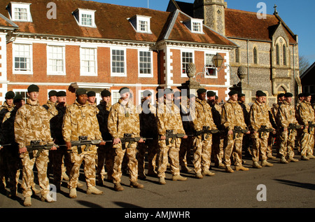 Lines of soldiers celebrate their return from Iraq The Rifles an elite rifle regiment Parade outside Sarum College Stock Photo