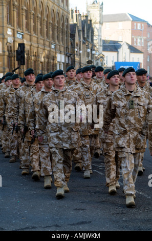 Line of Marching Soldiers The Rifles an elite rifle regiment Parade in Salisbury Wiltshire England Stock Photo